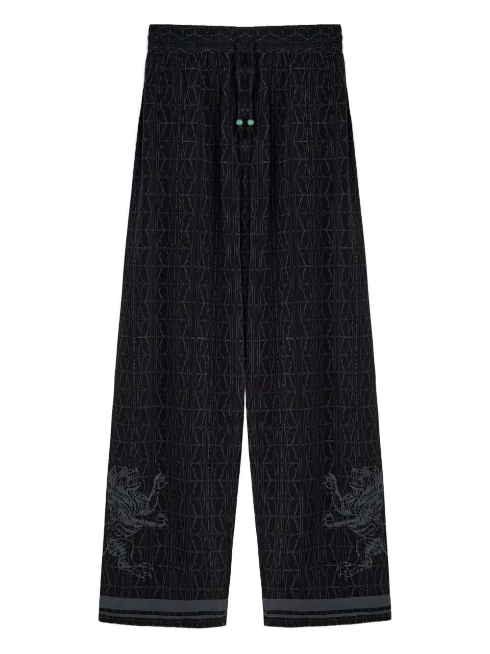 DDA lion-embellished patterned silk trousers | Black | Image 1