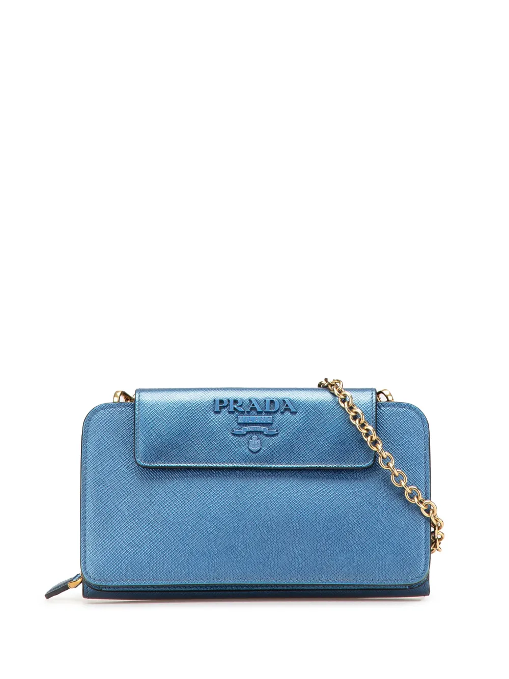 Pre-owned Prada 2000-2025 Saffiano Metal Oral Phone Wallet On Chain Crossbody Bag