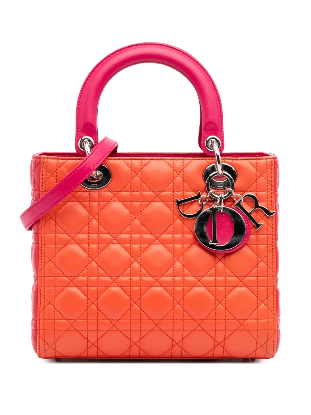 Christian Dior Pre-Owned 2013 Medium Bicolor Lambskin Cannage Lady Dior satchel | Orange | Image 1