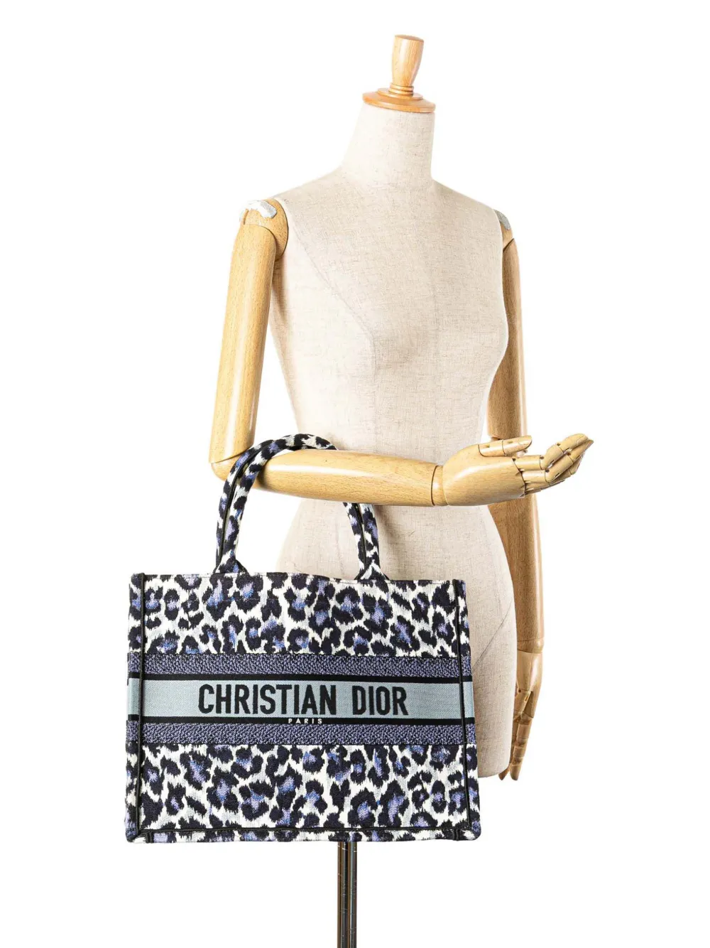 Pre-owned Dior 2023 Mizza Medium Embroidered Canvas Leopard Book Tote Bag