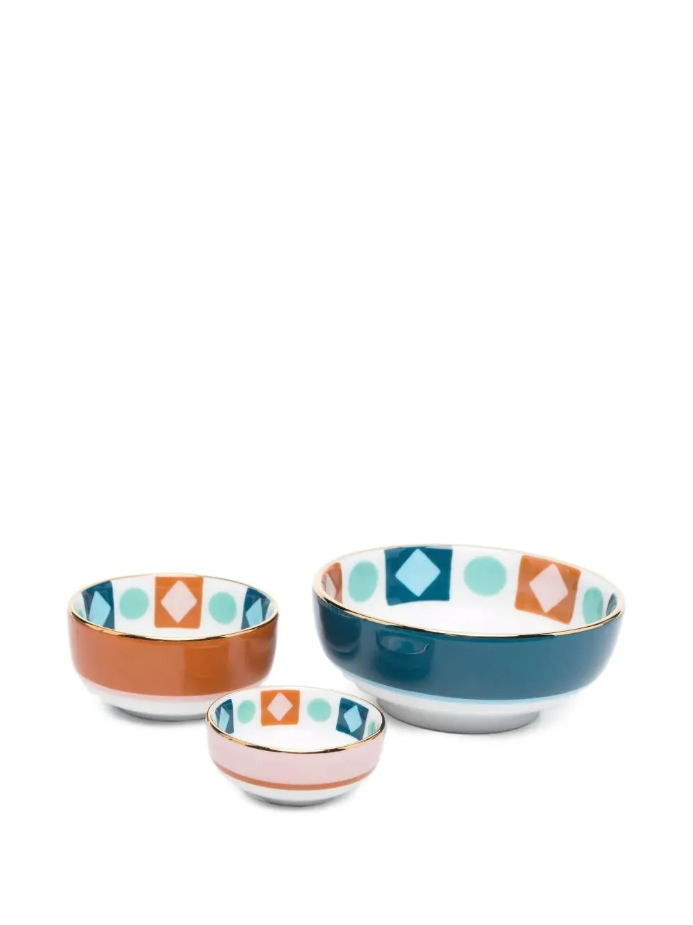 La DoubleJ geometric-pattern porcelain bowl (set of three) | Brown | Image 1