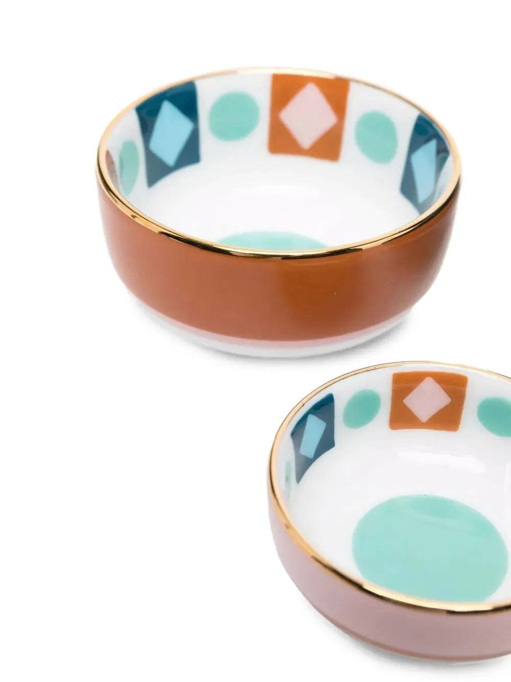  La Doublej Geometric-pattern Porcelain Bowl (set Of Three) - Brown 