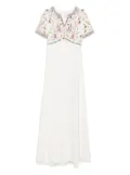 Dina Melwani embellished short-sleeved maxi dress - White