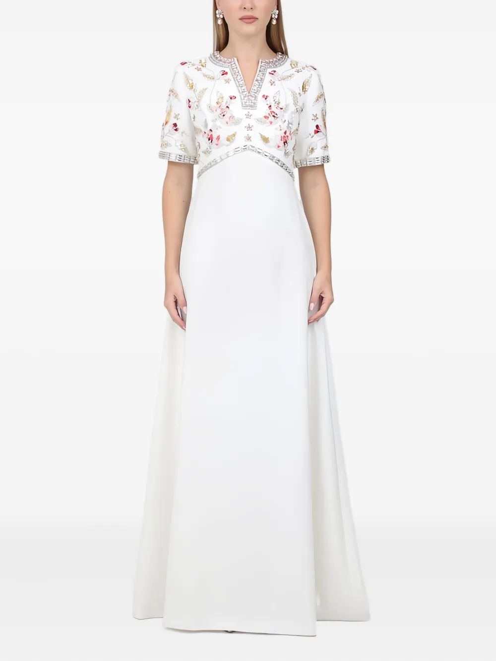 Dina Melwani embellished short-sleeved maxi dress | White | Image 1