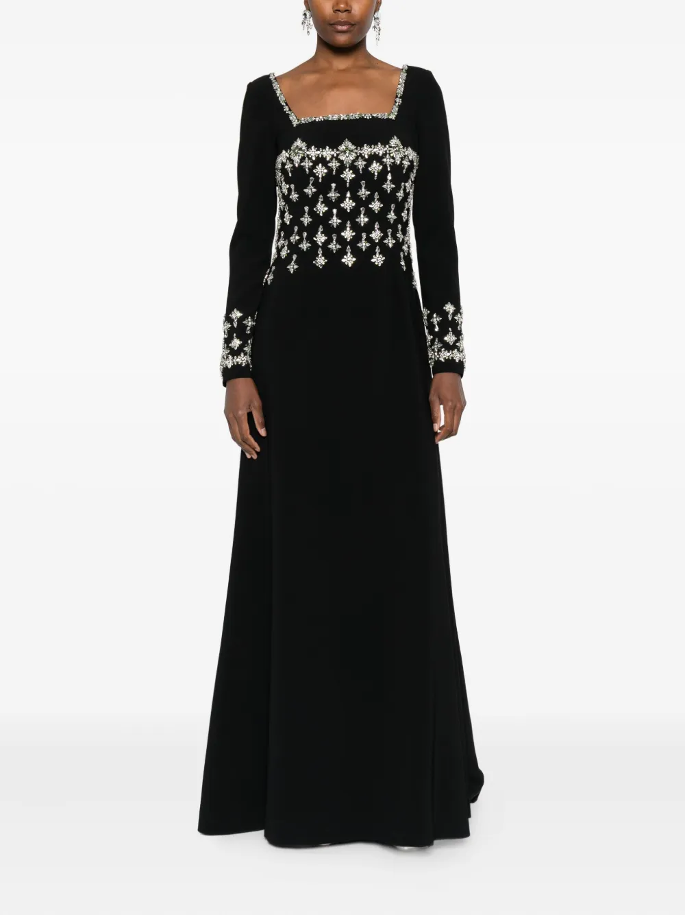 Dina Melwani Maxi-jurk met vierkante hals - Zwart