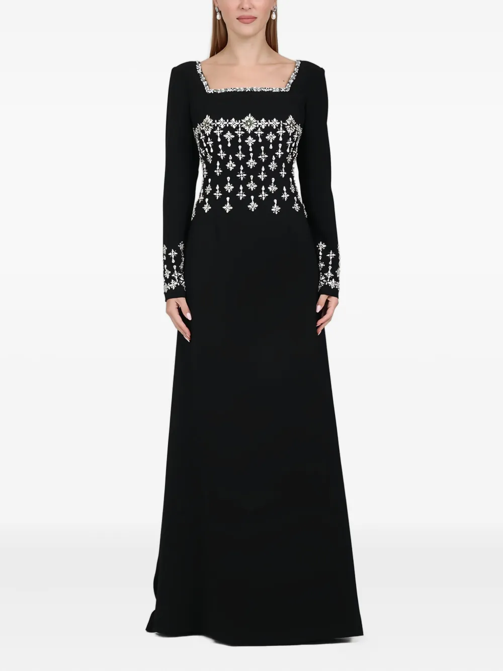 Dina Melwani embellished square-neck maxi dress | Black | Image 1