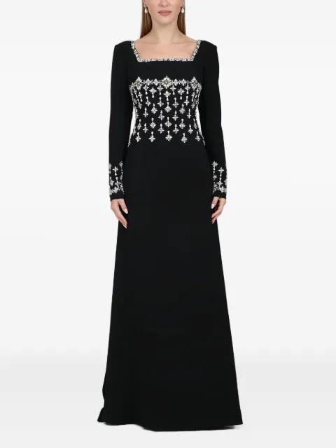 Dina Melwani vestido largo con cuello cuadrado y detalles