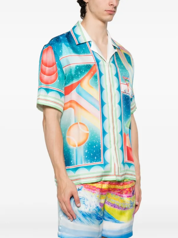 Casablanca Galaxy Court geometric-print Silk Shirt | Blue | FARFETCH