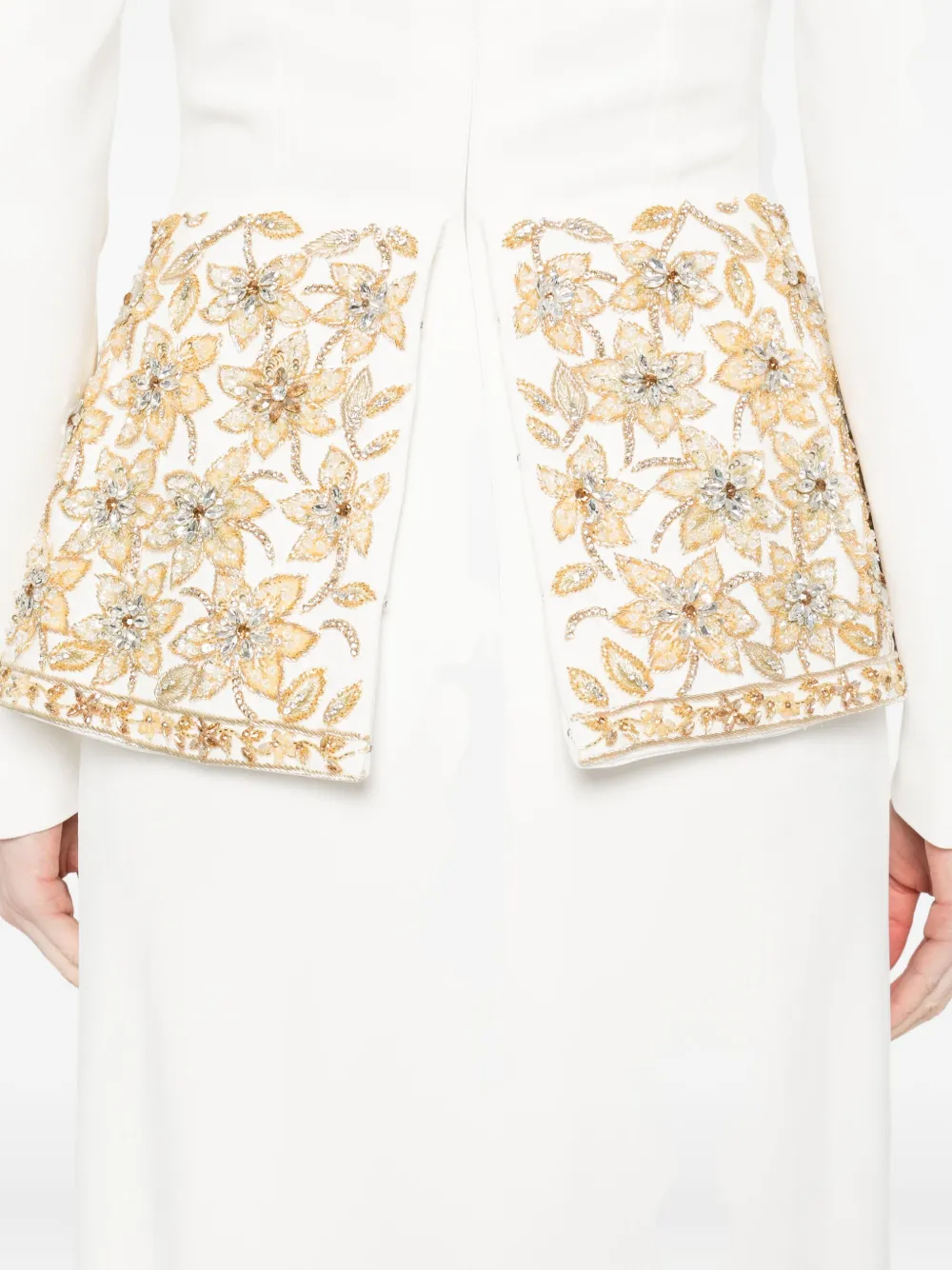 Dina Melwani Embroidered Peplum Dress In White