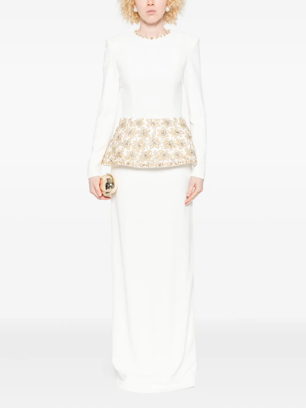 Dina Melwani Jurk met borduurwerk en peplum-design - Wit