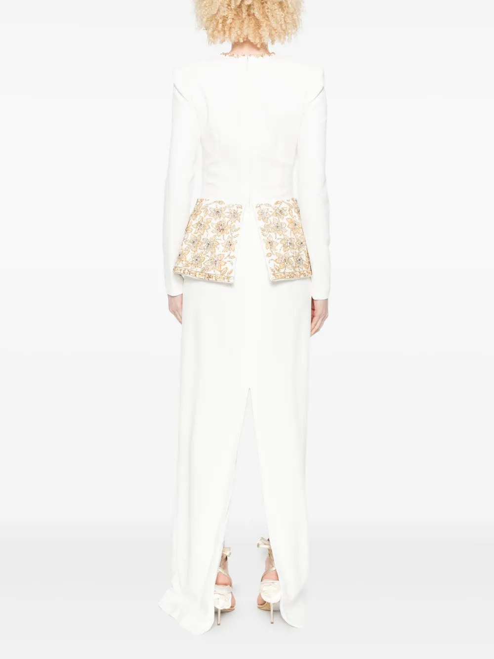 Dina Melwani Embroidered Peplum Dress In White