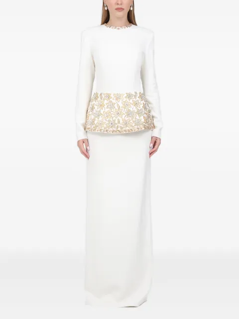 Dina Melwani embroidered peplum maxi dress