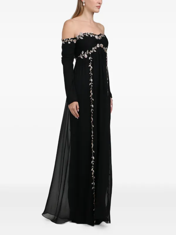 Dina Melwani Abito Lungo Con Spalle Scoperte Nero FARFETCH IT