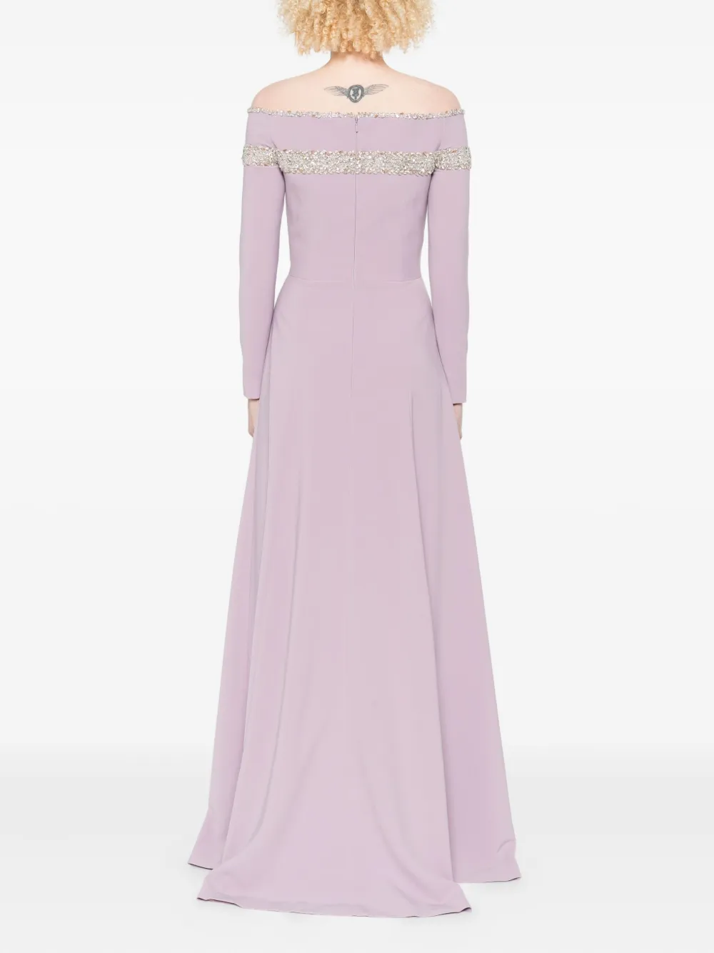 Dina Melwani Embellished Off-shoulder Dress In Purple