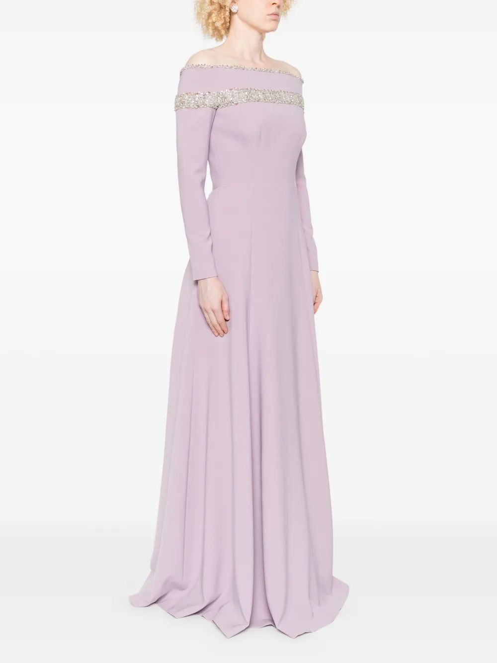 Dina Melwani Embellished Off-shoulder Dress In Purple