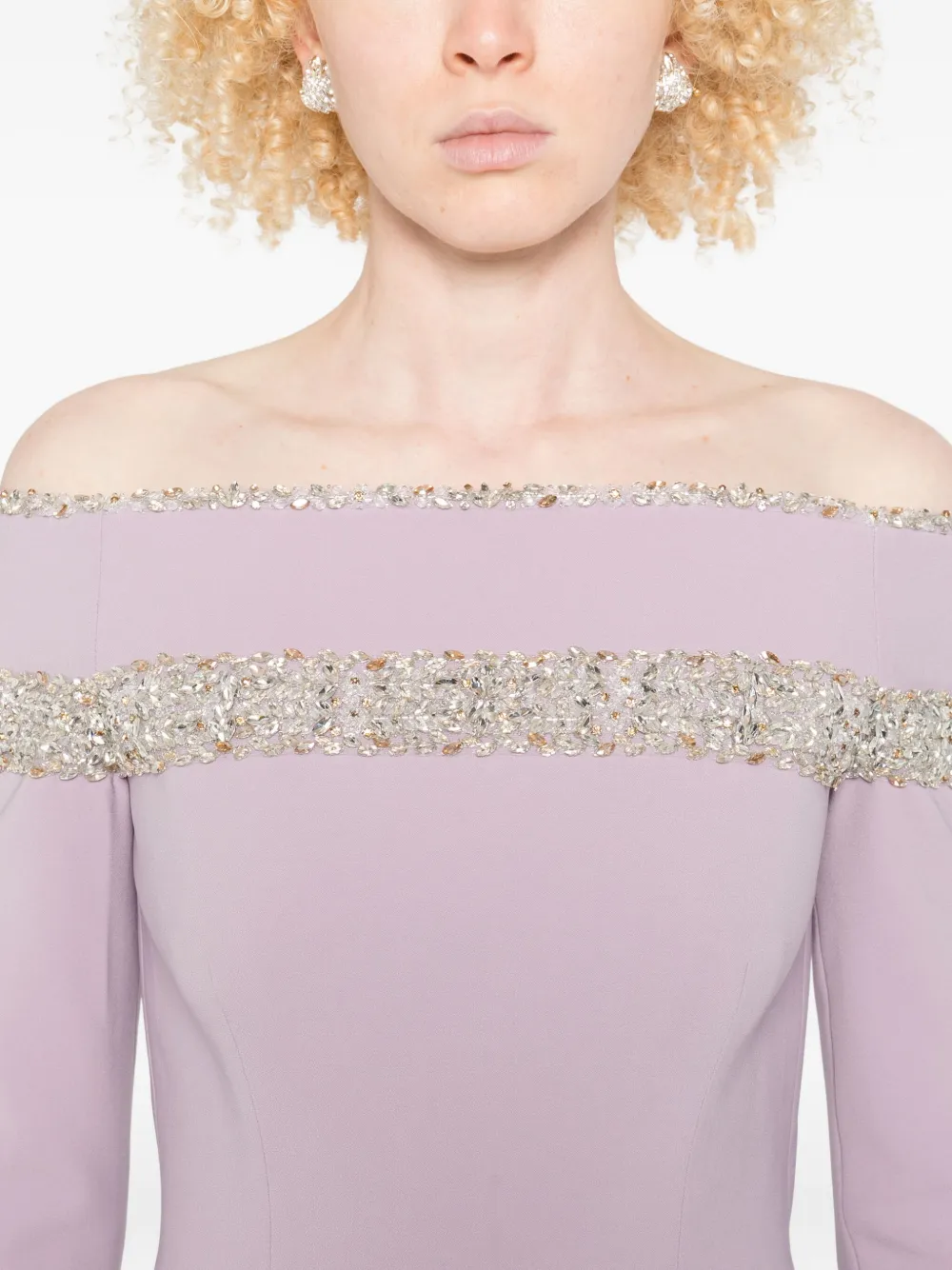 Dina Melwani Embellished Off-shoulder Dress In Purple