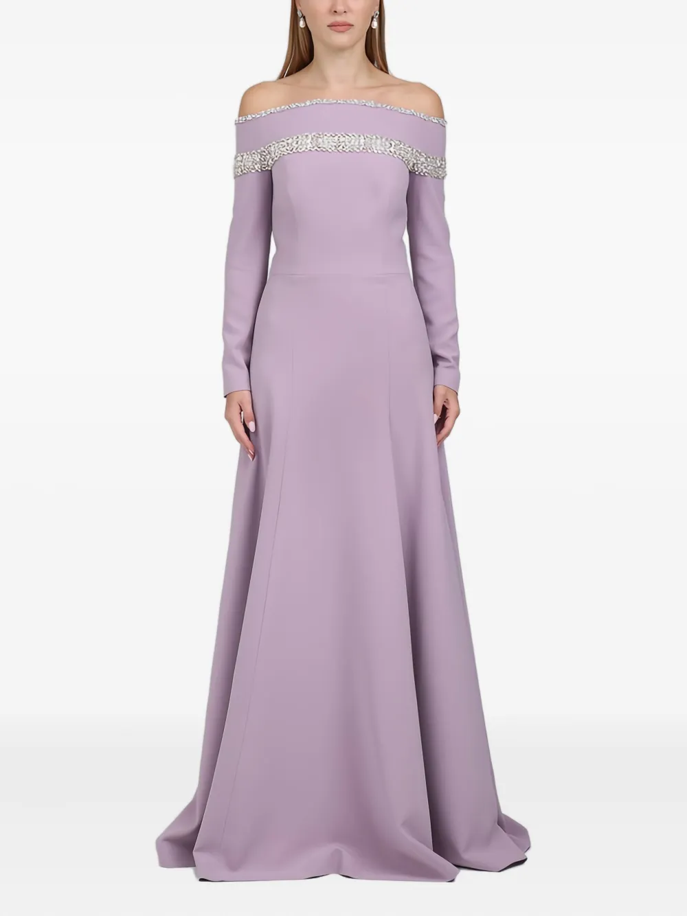 Dina Melwani embellished off-shoulder maxi dress | Pink | Image 1