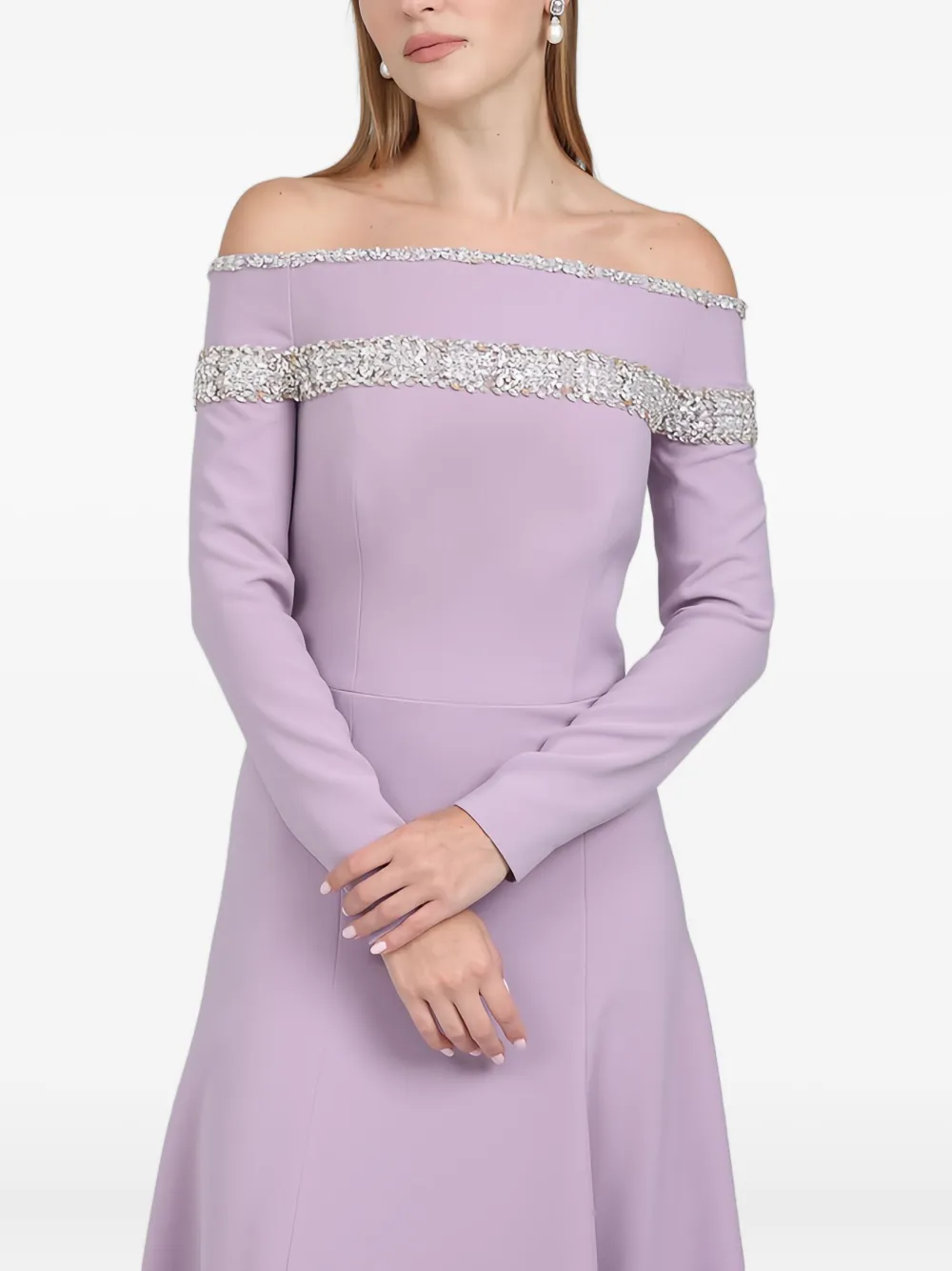 Dina Melwani Verfraaide off-shoulder midi-jurk Roze