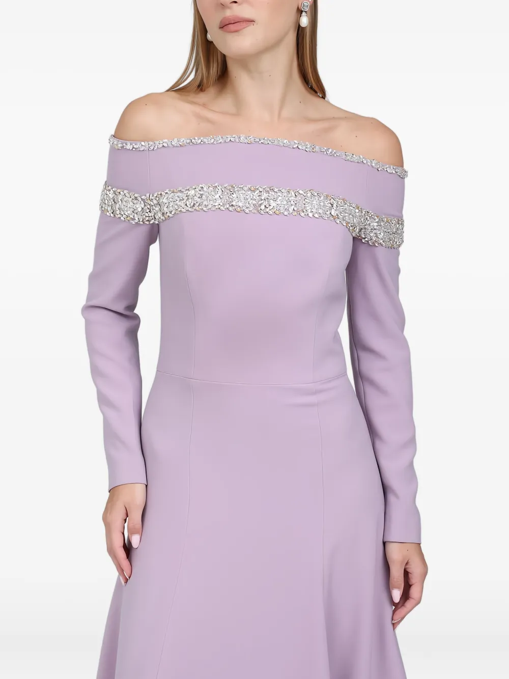 Dina Melwani Verfraaide off-shoulder midi-jurk Roze