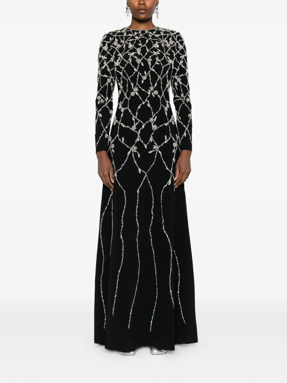 Dina Melwani Verfraaide maxi-jurk - Zwart