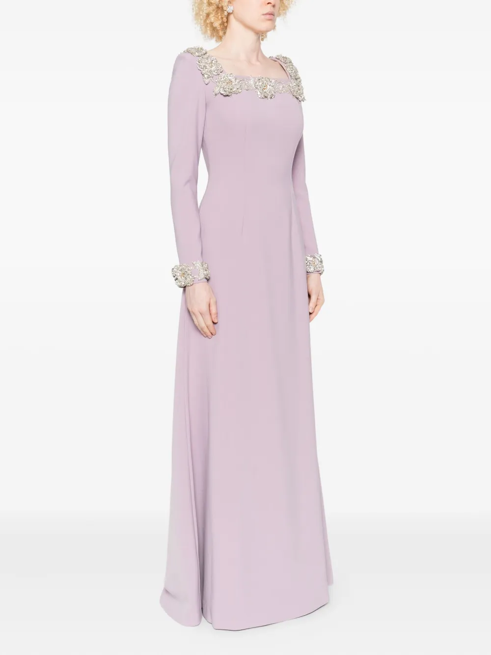 Dina Melwani Embellished Long-sleeve Dress In Purple