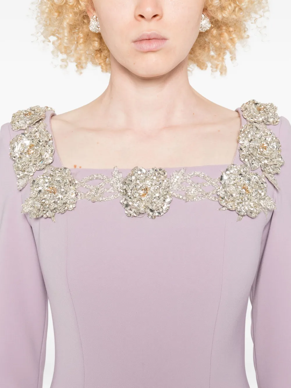 Dina Melwani Embellished Long-sleeve Dress In Purple