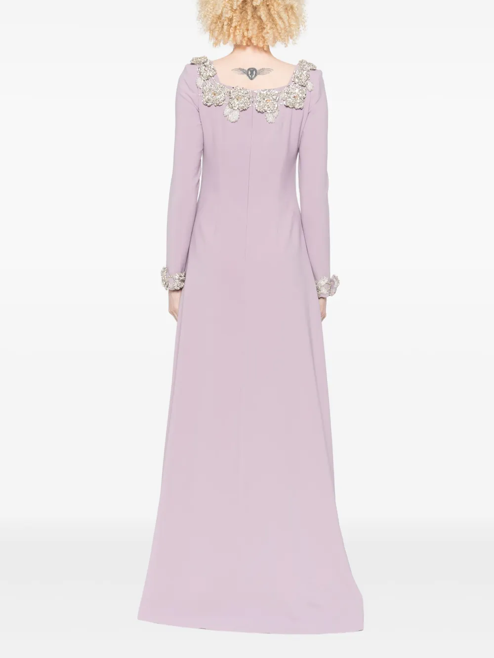 Dina Melwani Embellished Long-sleeve Dress In Purple