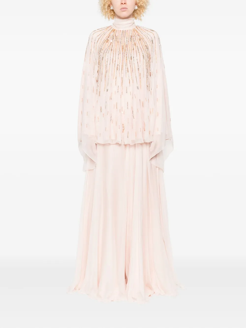 Dina Melwani Jumpsuit verfraaid met pailletten en plooien - Beige