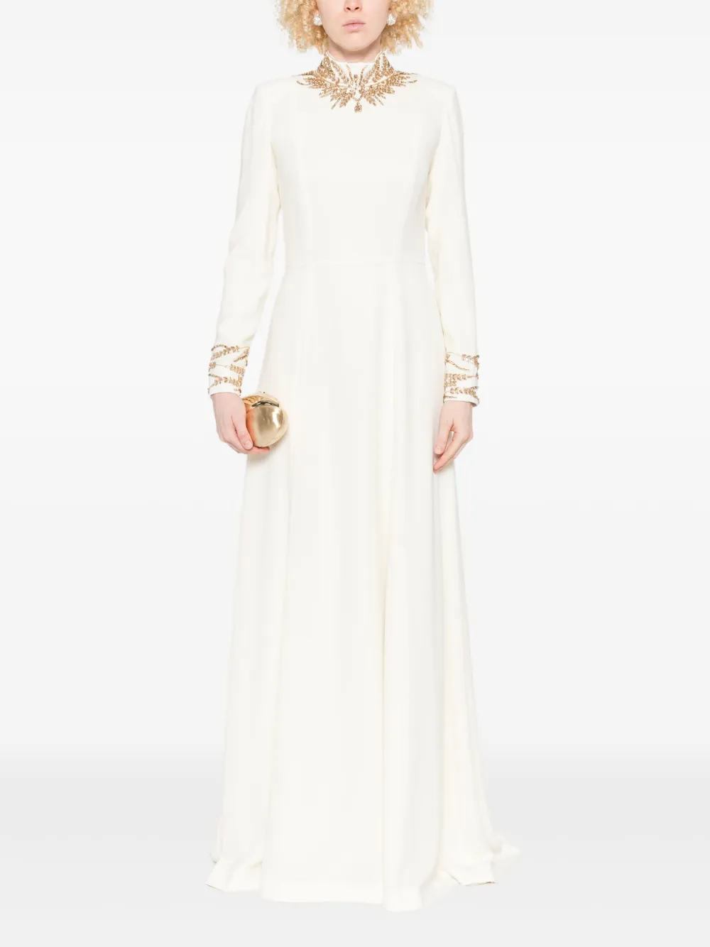 Dina Melwani Maxi-jurk met geborduurde hals - Beige