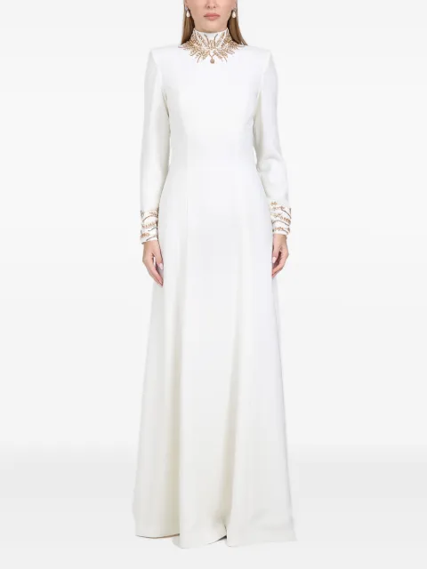 Dina Melwani embroidered-neckline maxi dress