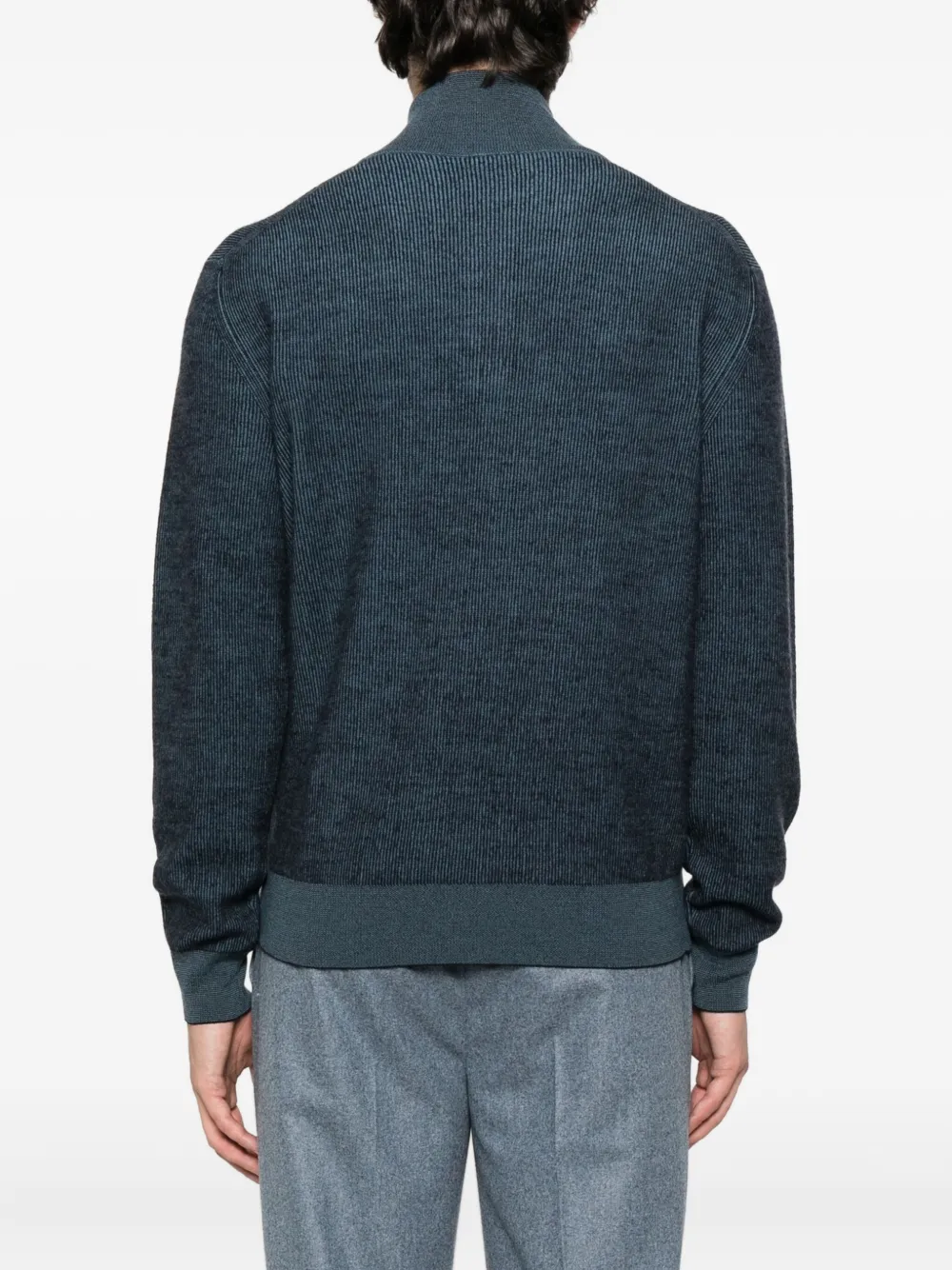 Brioni Geribbelde trui met ritshals Blauw