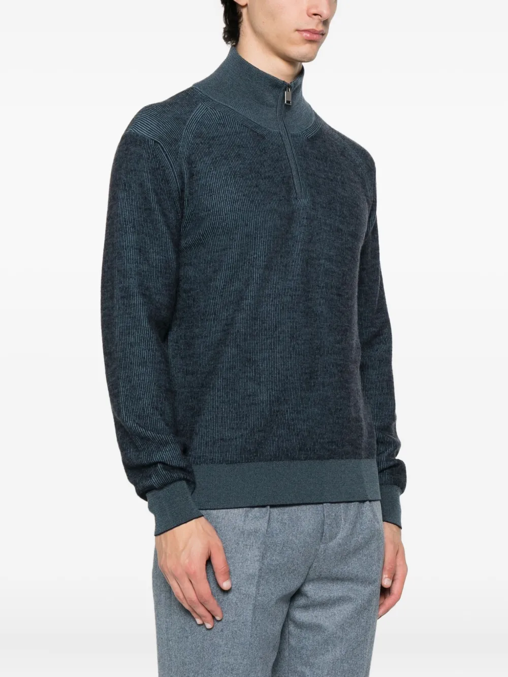 Brioni Geribbelde trui met ritshals Blauw