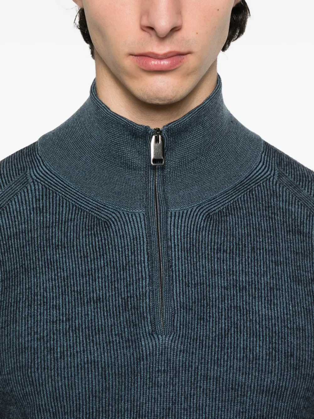Brioni Geribbelde trui met ritshals Blauw