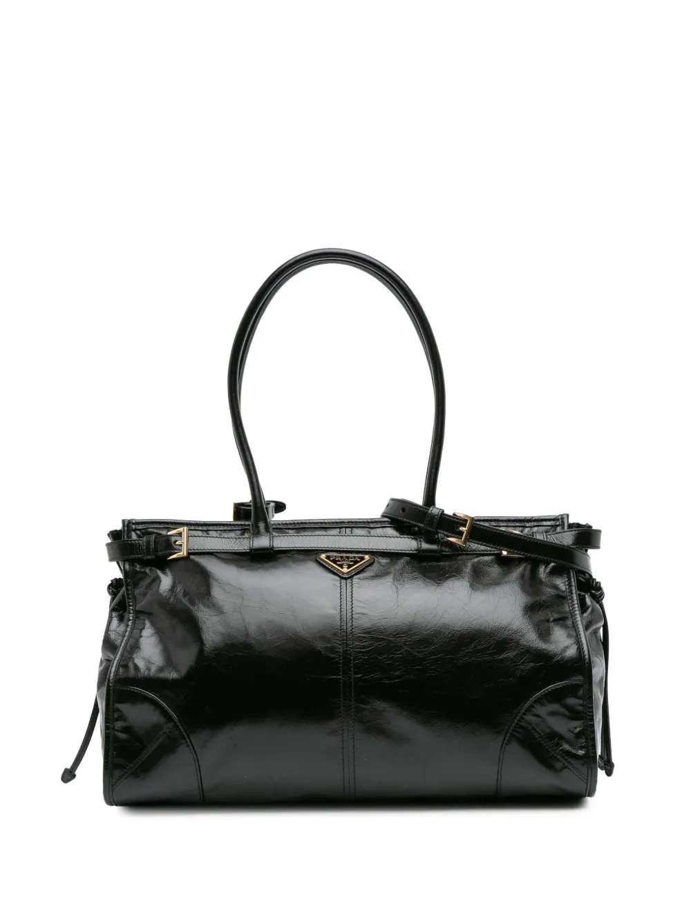 Prada Pre-Owned 2010-2025 ラージ シャイニーカーフ ボニー サッチェルバッグ - ブラック Prada Pre-Owned 2010-2025 ラージ シャイニーカーフ ボニー サッチェルバッグ - ブラック