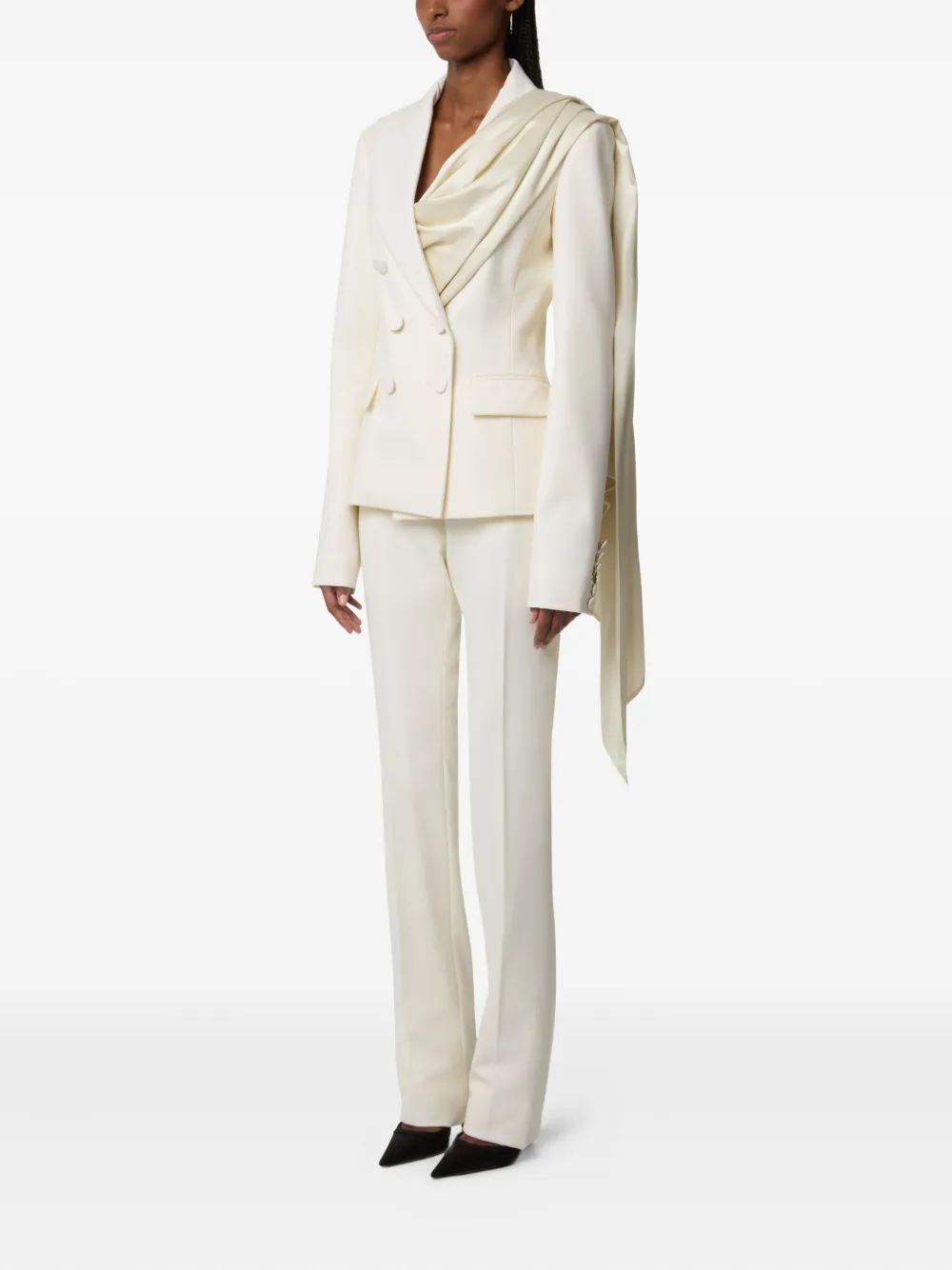 Nina Ricci draped-scarf double-breasted blazer Beige
