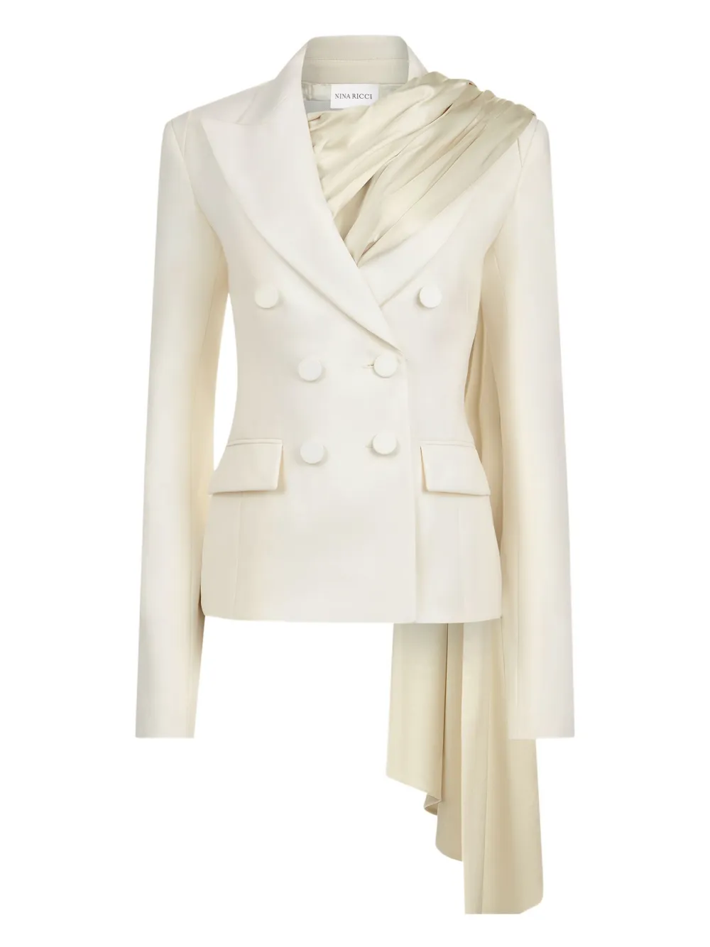 Nina Ricci draped-scarf double-breasted blazer Beige
