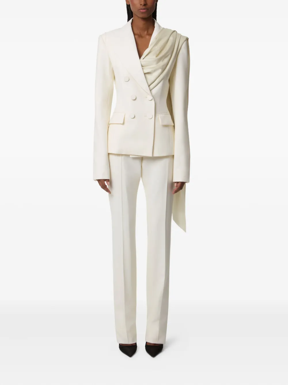 Nina Ricci draped-scarf double-breasted blazer Beige