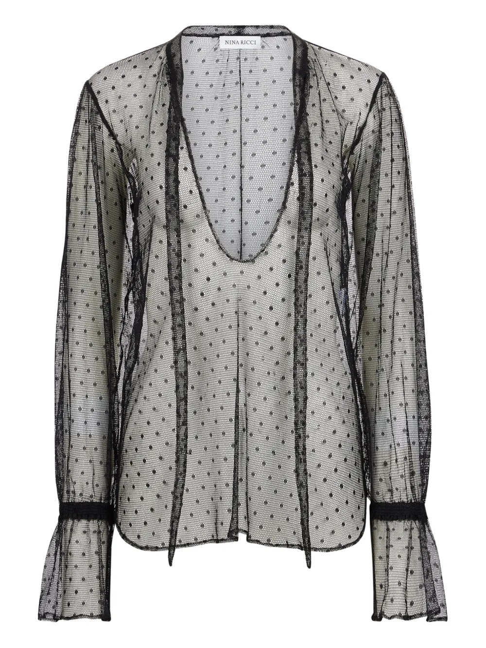 Nina Ricci polka-dot ruffled top Zwart