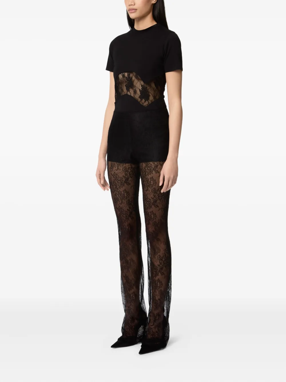 Nina Ricci lace-insert cotton T-shirt Zwart