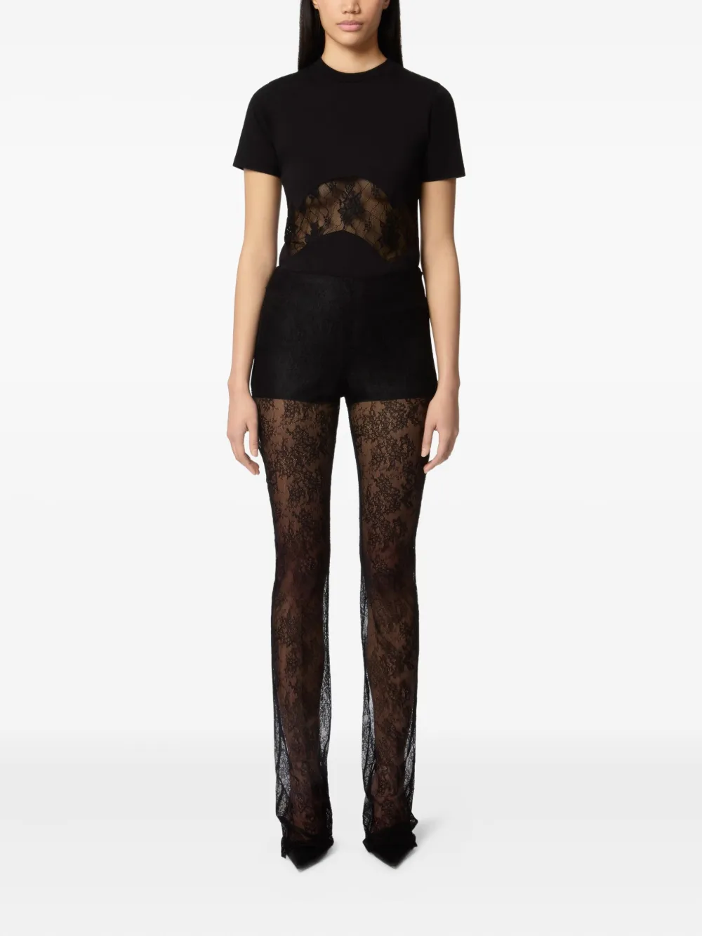 Nina Ricci lace-insert cotton T-shirt Zwart