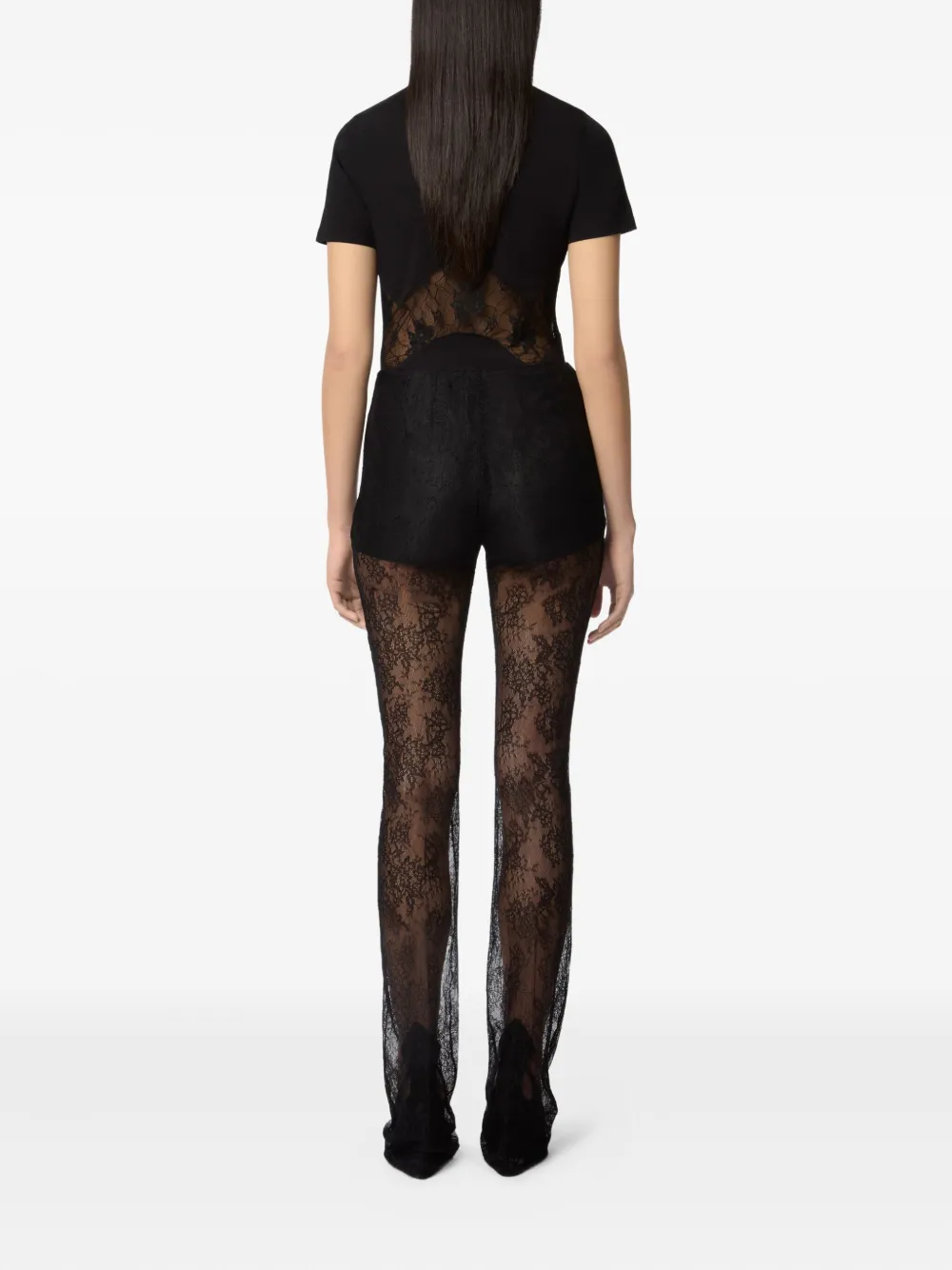 Nina Ricci lace-insert cotton T-shirt Zwart