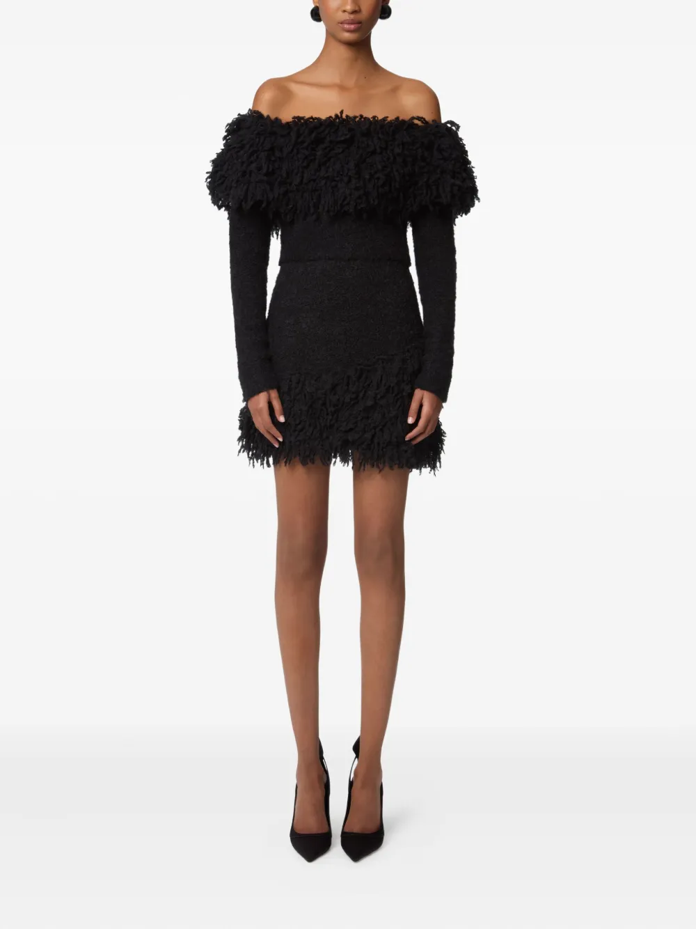 Nina Ricci fringed mini skirt Zwart