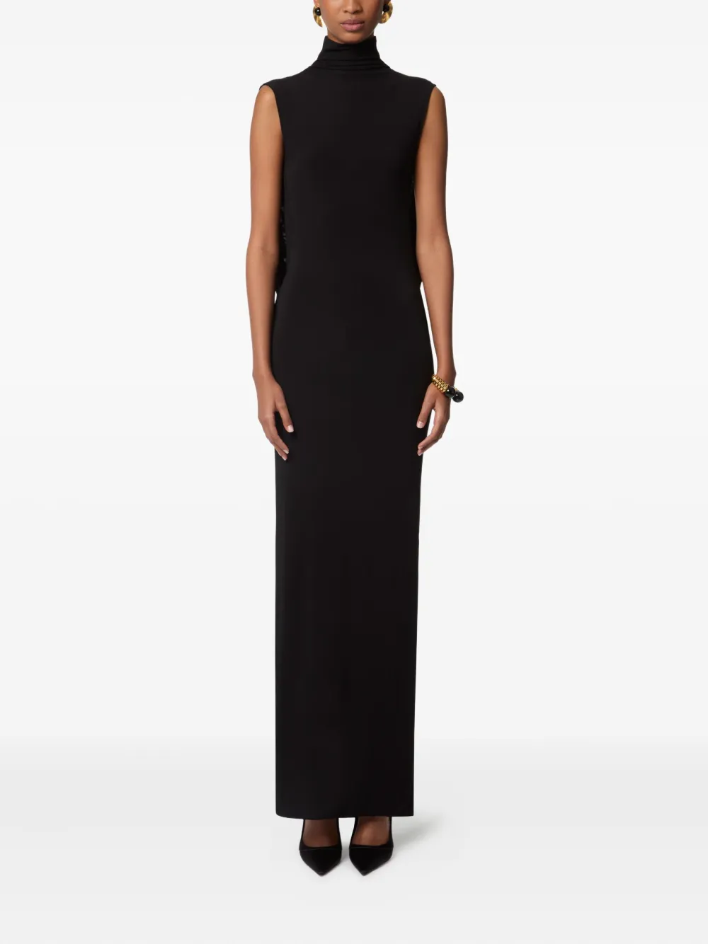 Nina Ricci Gedrapeerde maxi-jurk met hoge hals - Zwart