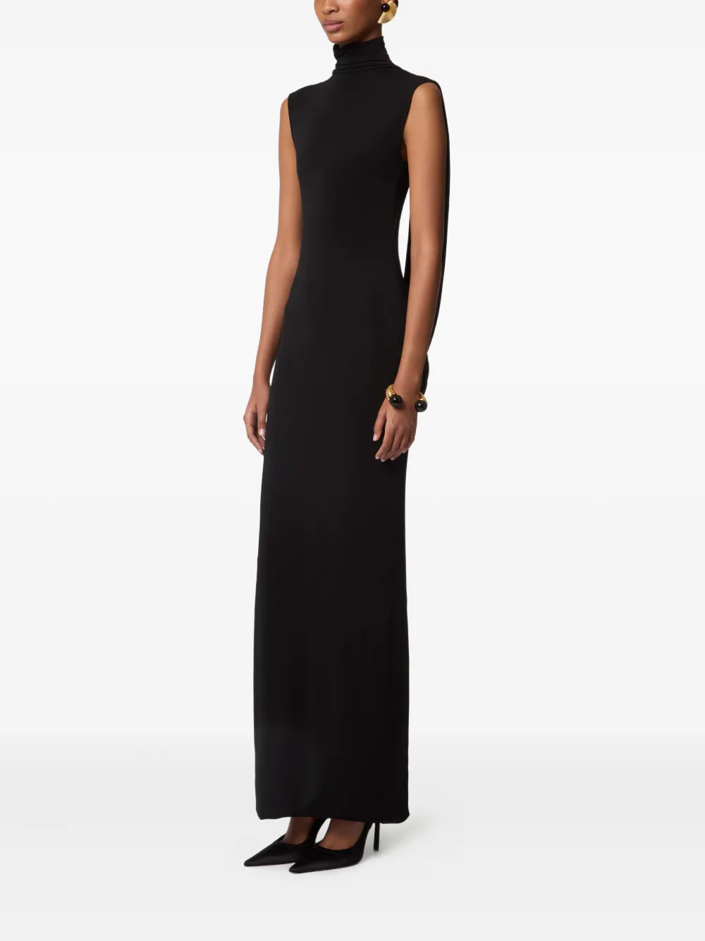 Nina Ricci Gedrapeerde maxi-jurk met hoge hals Zwart
