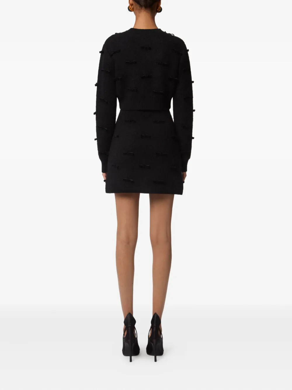 Nina Ricci Bow-embellished Knit Mini Skirt In Black