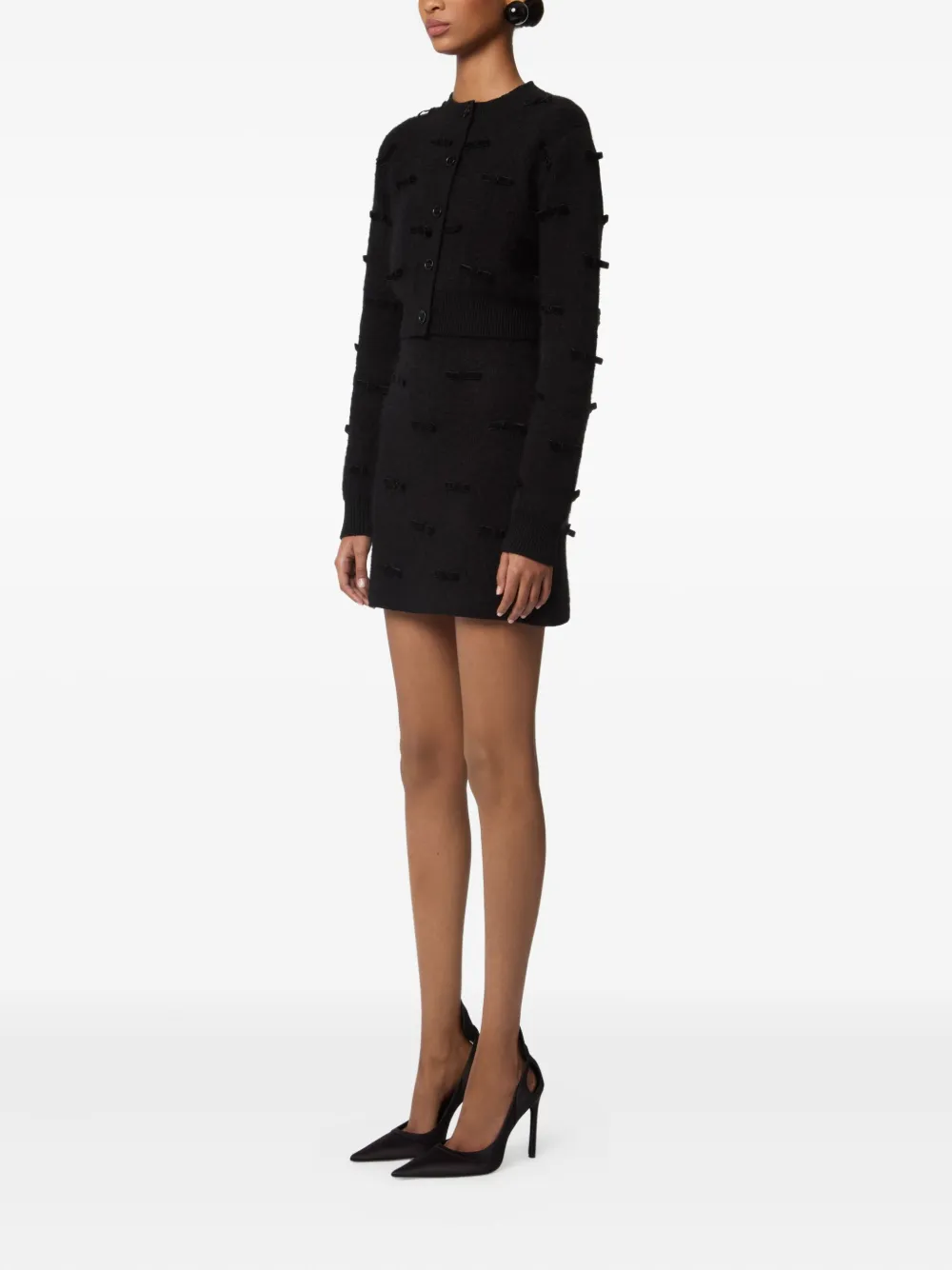 Nina Ricci Bow-embellished Knit Mini Skirt In Black
