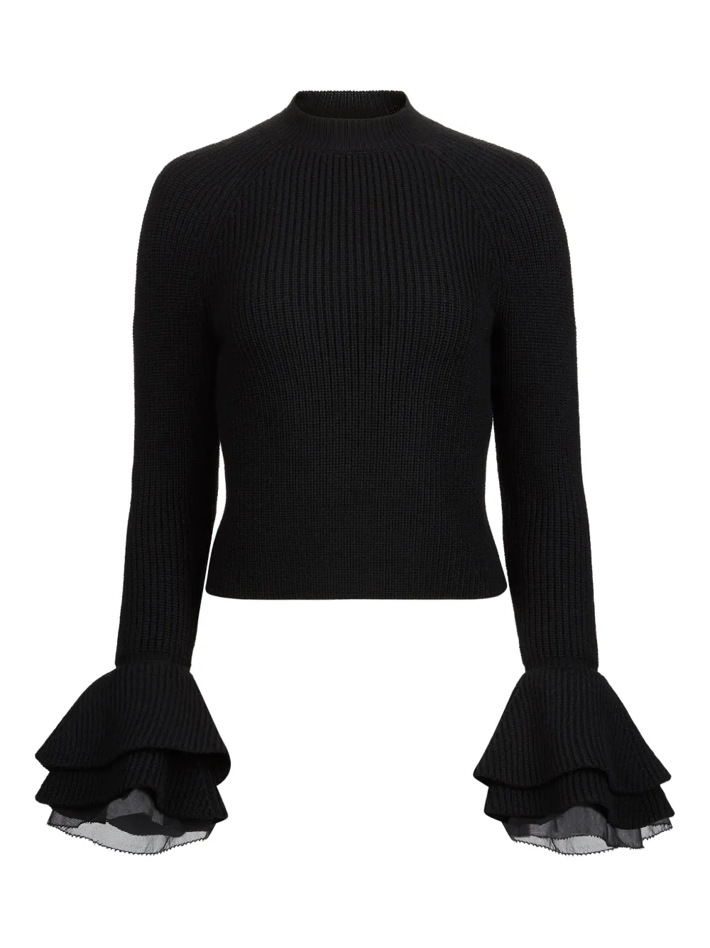 Nina Ricci Ruffled-cuff Wool Top In Black