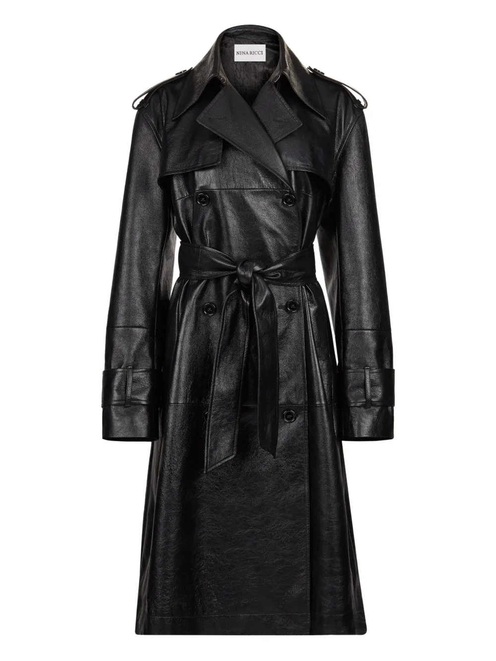 Nina Ricci Leather Trench Coat In Black