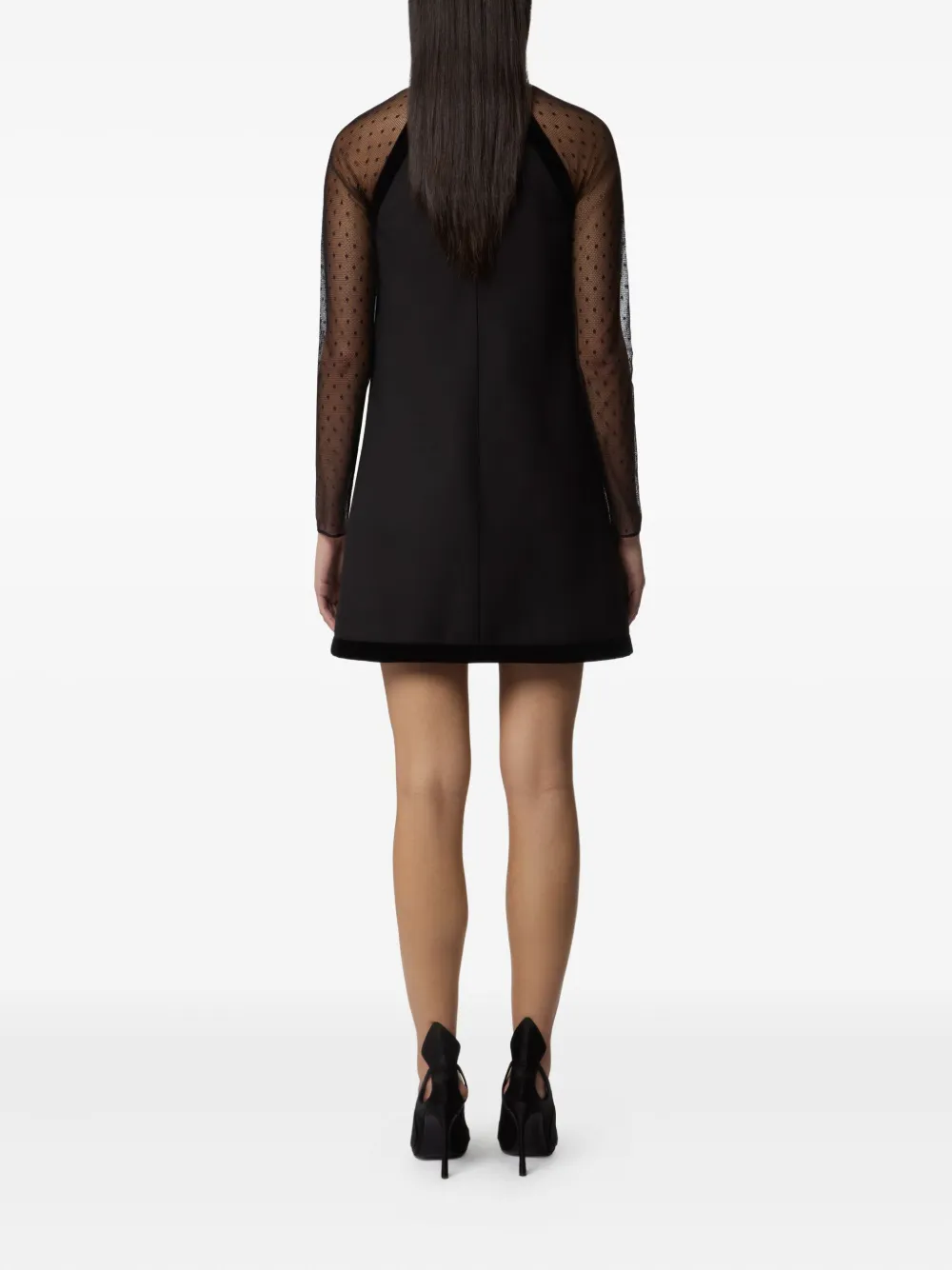 Nina Ricci Mini-jurk met fluwelen afwerking en tulen mouwen Zwart