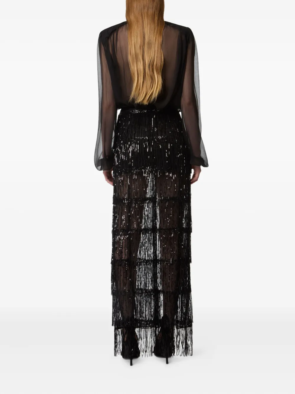 Nina Ricci Sequin-fringed Maxi Skirt In Black